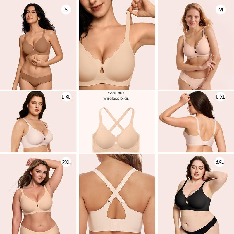 Women Water Drop Hollow Scalloped Flowers V Neck Bras