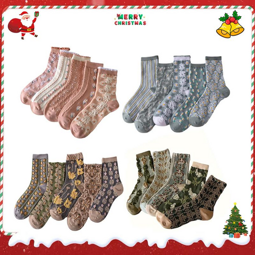 5 Pairs Womens Floral Socks