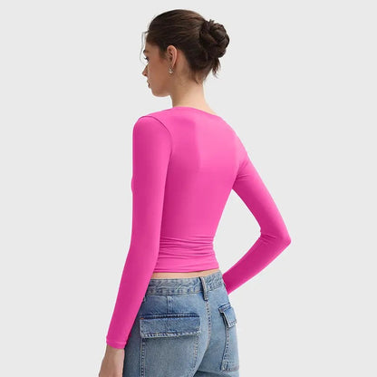 Women's Basic Double Layering Tight Slim Fit T Shirts