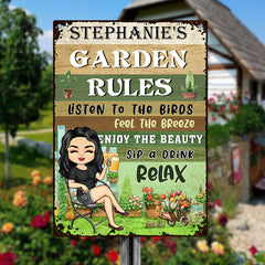 Personalized Custom Garden Metal Sign Garden Rules Feel The Breeze Enjoy The Beauty Gardening Classic Metal Sign