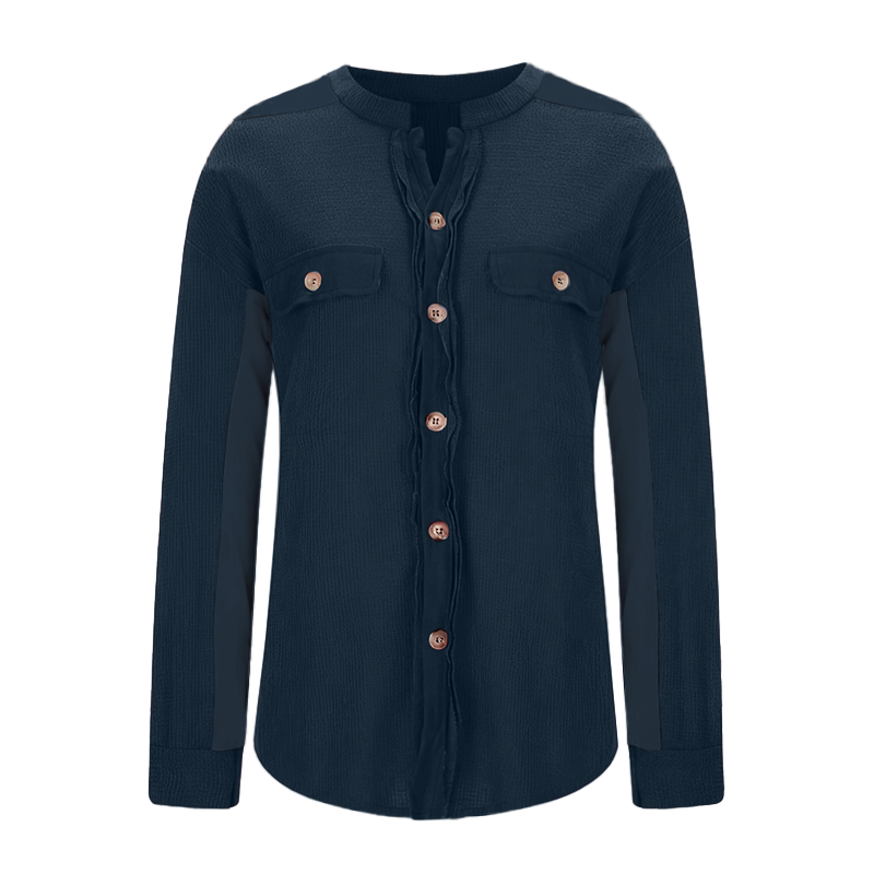 Women's Loose Fit Batwing Sleeve Waffle Knit Button Down Shirt Shacket Tops