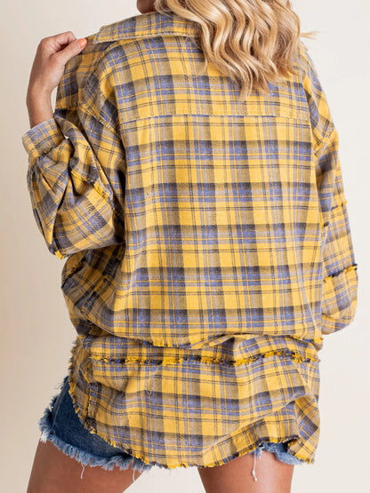 Women's Seams Raw Edge Washed Oversized Shirt Jacket with Pockets