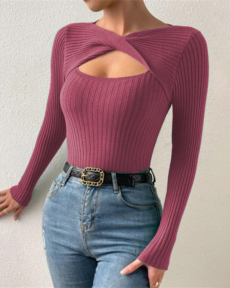 Twist Front Cutout Knit Sweater