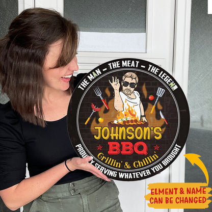 Gift For Grill Dad Grandpa Round Wood Sign