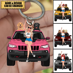 Personnalisé une fille avec une voiture tout-terrain et un porte-clés pour chien, cadeau pour les filles de voyage 