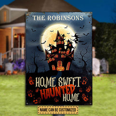 Happy Halloween Haunted Home Custom Classic Metal Signs, Personalized Halloween Decor, Yard Decor