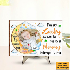 Premier cadeau de fête des mères, j'ai autant de chance que possible Photo de bébé Plaque en bois séparée à 2 couches