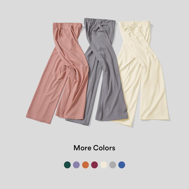 High Waisted Plicated Side Pocket Wide Leg Waffle Work Pants