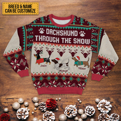 Dachshund Through The Snow - Ugly Sweater - Winter Christmas Sweater Christmas Gifts For Dog Lovers Personalized Custom Ugly Sweater