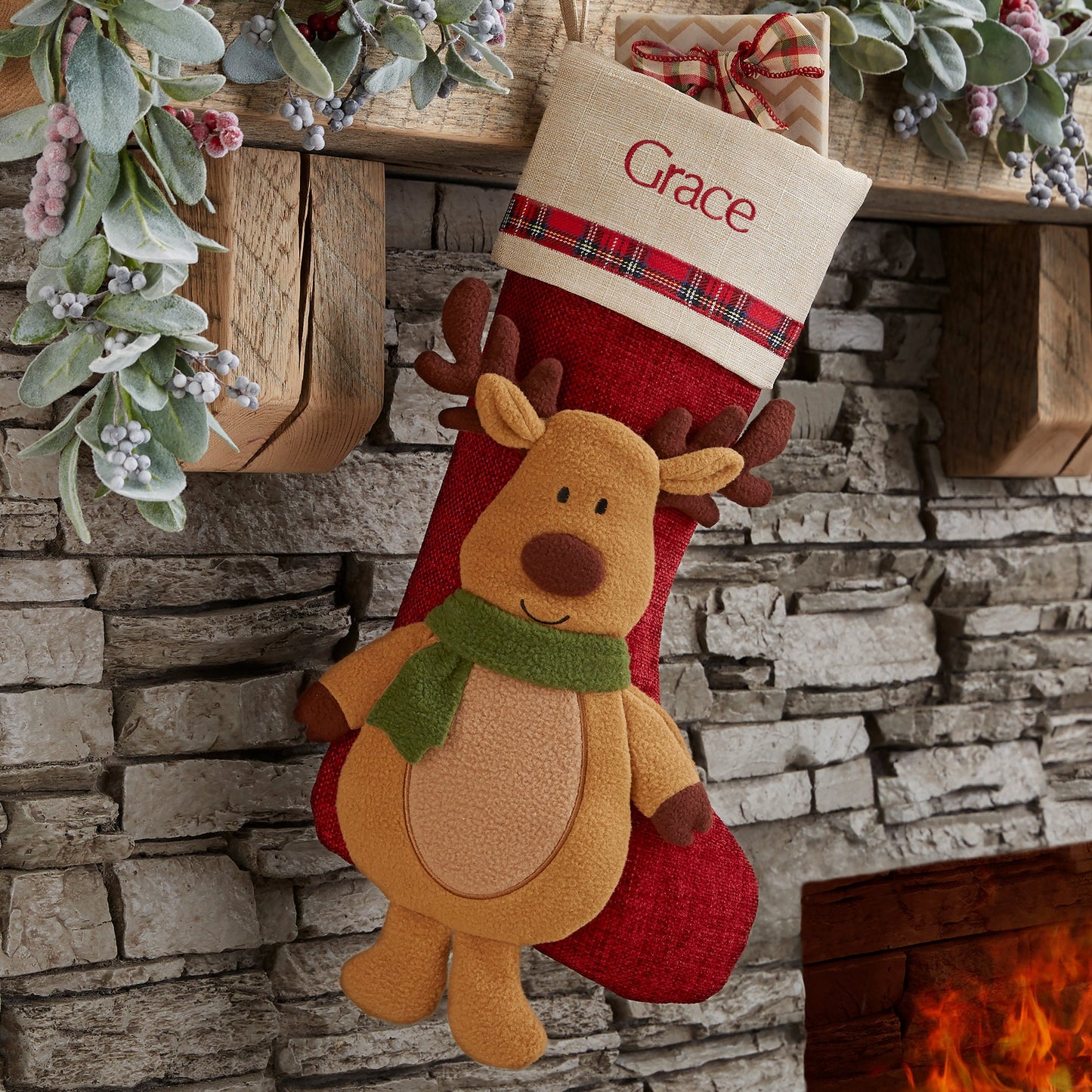 Cheerful Holiday Personalized Christmas Stocking, Custom Stocking, Personalized Christmas Stocking, Embroidery, Gifts For Christmas