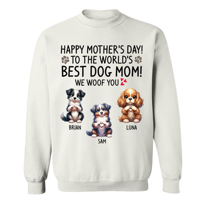 Happy Mother's Day Best Dog Mom I Woof You Custom Shirt For Dog Lovers - Dogs Giving Heart Hand Sign Cute Art Shirt