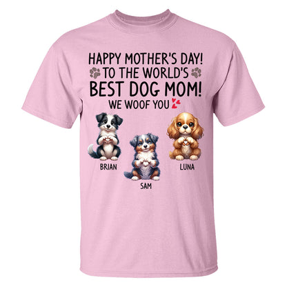 Happy Mother's Day Best Dog Mom I Woof You Custom Shirt For Dog Lovers - Dogs Giving Heart Hand Sign Cute Art Shirt