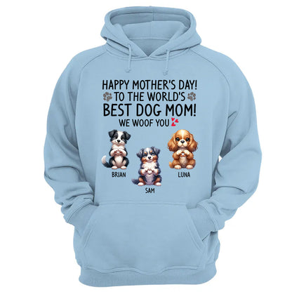 Happy Mother's Day Best Dog Mom I Woof You Custom Shirt For Dog Lovers - Dogs Giving Heart Hand Sign Cute Art Shirt