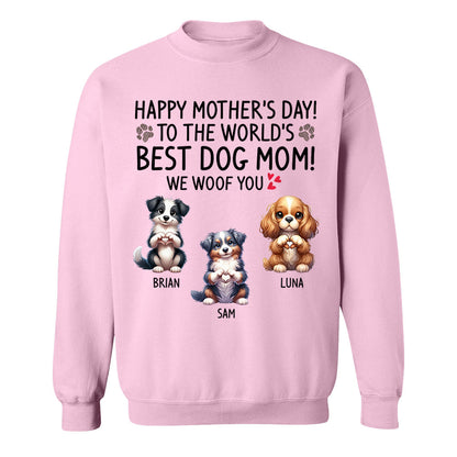 Happy Mother's Day Best Dog Mom I Woof You Custom Shirt For Dog Lovers - Dogs Giving Heart Hand Sign Cute Art Shirt