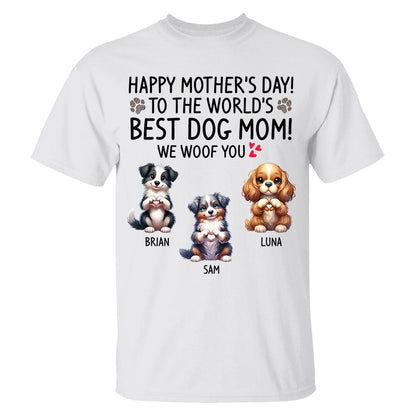 Happy Mother's Day Best Dog Mom I Woof You Custom Shirt For Dog Lovers - Dogs Giving Heart Hand Sign Cute Art Shirt