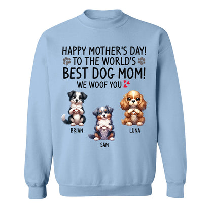 Happy Mother's Day Best Dog Mom I Woof You Custom Shirt For Dog Lovers - Dogs Giving Heart Hand Sign Cute Art Shirt