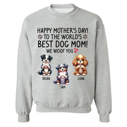 Happy Mother's Day Best Dog Mom I Woof You Custom Shirt For Dog Lovers - Dogs Giving Heart Hand Sign Cute Art Shirt