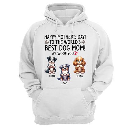 Happy Mother's Day Best Dog Mom I Woof You Custom Shirt For Dog Lovers - Dogs Giving Heart Hand Sign Cute Art Shirt