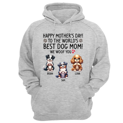Happy Mother's Day Best Dog Mom I Woof You Custom Shirt For Dog Lovers - Dogs Giving Heart Hand Sign Cute Art Shirt