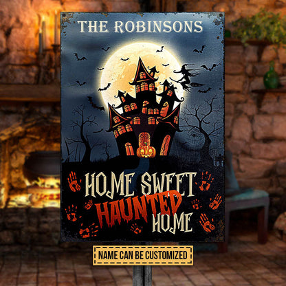 Happy Halloween Haunted Home Custom Classic Metal Signs, Personalized Halloween Decor, Yard Decor