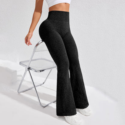 High Waisted Threaded Horn Yoga Pants, Hip Lifting Fitness Pants
