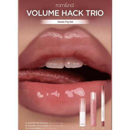 rom&nd LIP VOLUME HACK TRIO (3 Shades, Lip Mate Pencil & Melting Balm & Color Gloss)
