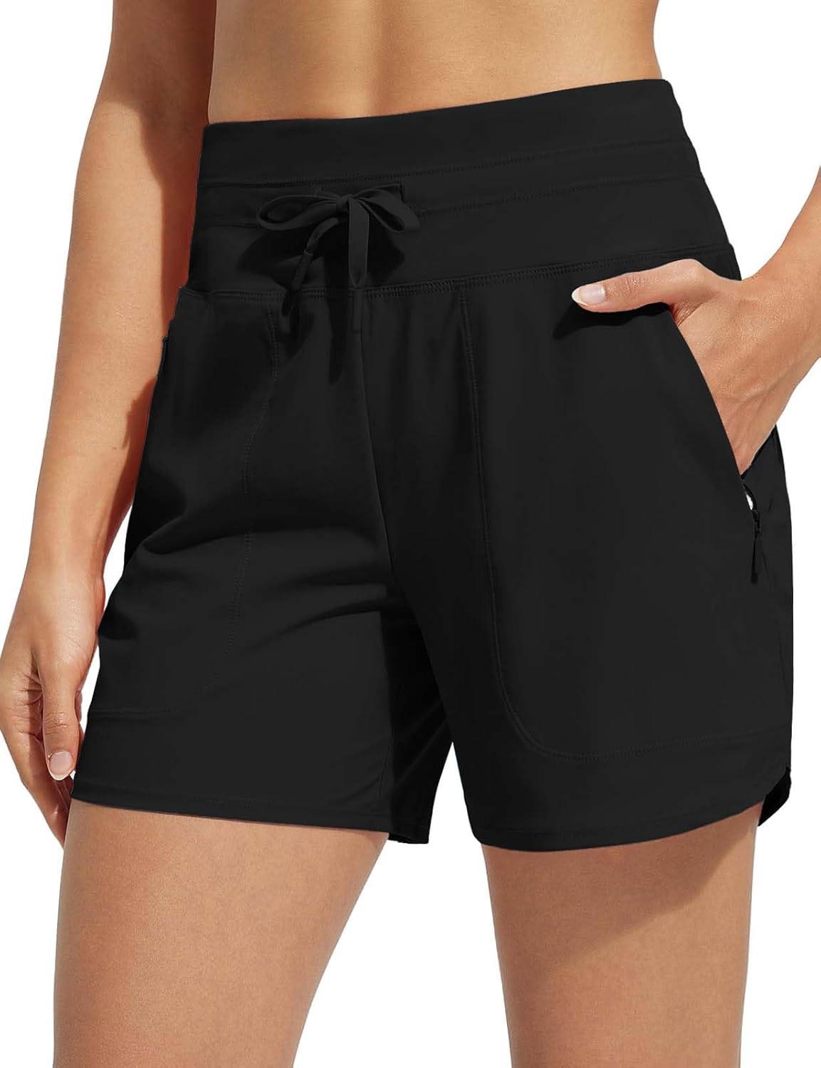 High-Waisted Quick-Dry Swim Shorts