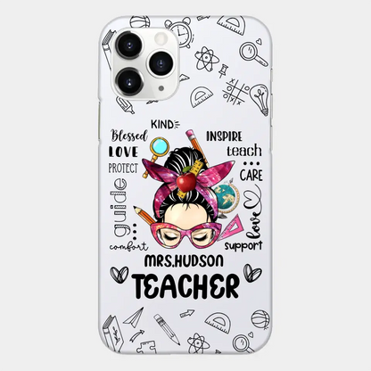 Messy Bun Teacher Typography Personalized Space Phone case
