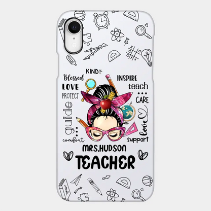 Messy Bun Teacher Typography Personalized Space Phone case