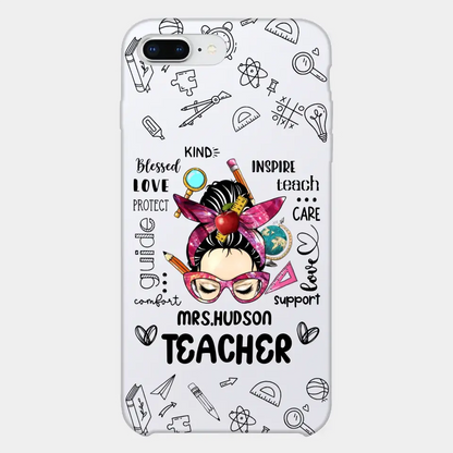 Messy Bun Teacher Typography Personalized Space Phone case