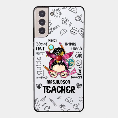 Messy Bun Teacher Typography Personalized Space Phone case