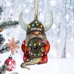 Viking Couple With Printed Christmas Light - Personalized Christmas Ornament - Gift For Couples