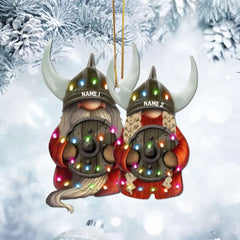 Viking Couple With Printed Christmas Light - Personalized Christmas Ornament - Gift For Couples