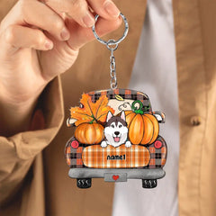 Porte-clés personnalisé en forme de camion de saison d'automne de maman de chien de chat