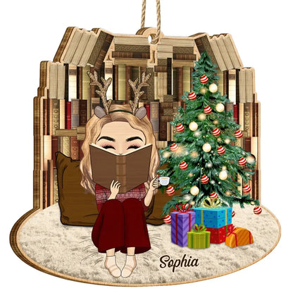Reading Girls Sitting Relax At Home - Christmas Gift For Books Lovers - Personalized Custom Shaped Wooden Ornament