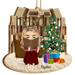 Reading Girls Sitting Relax At Home - Christmas Gift For Books Lovers - Personalized Custom Shaped Wooden Ornament