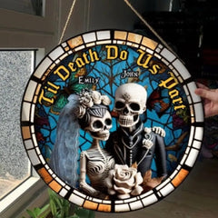 Til Death Do Us Part, Couple Gift, Personalized Wooden Sign, Skull Couple Wood Sign, Halloween Gift