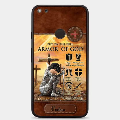 Personalized Woman Warrior Knight Put On The Full Armor Of God Leather Texture Phone Case