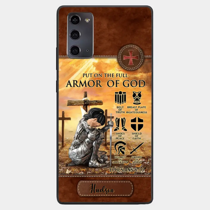 Personalized Woman Warrior Knight Put On The Full Armor Of God Leather Texture Phone Case