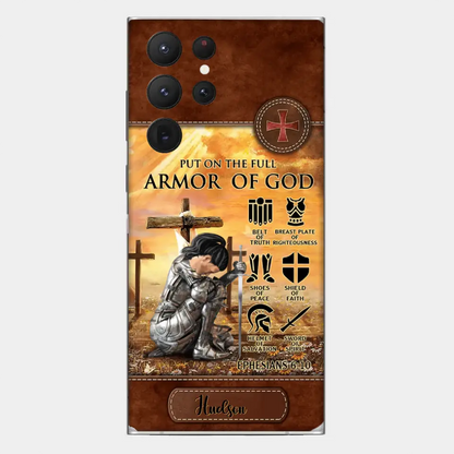 Personalized Woman Warrior Knight Put On The Full Armor Of God Leather Texture Phone Case