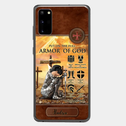 Personalized Woman Warrior Knight Put On The Full Armor Of God Leather Texture Phone Case