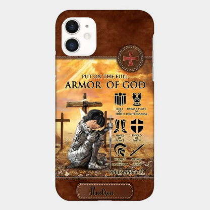 Personalized Woman Warrior Knight Put On The Full Armor Of God Leather Texture Phone Case