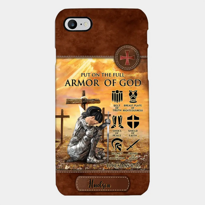 Personalized Woman Warrior Knight Put On The Full Armor Of God Leather Texture Phone Case