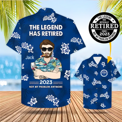 Personnalisé la légende a pris sa retraite, ce n'est plus mon problème, chemise hawaïenne Hibiscus bleu pour grand-père
