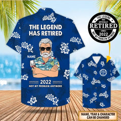 Personnalisé la légende a pris sa retraite, ce n'est plus mon problème, chemise hawaïenne Hibiscus bleu pour grand-père
