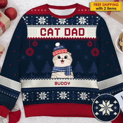 Joyeux Noël, Cat Mom Cat Dad - Sweat-shirt de Noël laid unisexe personnalisé, sweat-shirt en laine