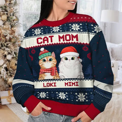 Joyeux Noël, Cat Mom Cat Dad - Sweat-shirt de Noël laid unisexe personnalisé, sweat-shirt en laine