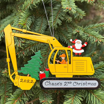 Personalized Christmas Excavator Construction Ornament