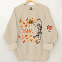 Personalized Grandma Dancing Skeleton With Grandkids Halloween Sweatshirt