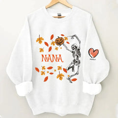 Personalized Grandma Dancing Skeleton With Grandkids Halloween Sweatshirt